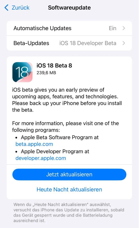 嘉兴苹果手机维修分享苹果 iOS / iPadOS 18 开发者预览版 Beta 8 发布 